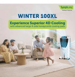 Symphony Winter 100XL Desert Air Cooler | 4-Side Honeycomb Pads | +Air Fan Technology | Cool Flow Dispenser | 105L | 1-Year Warranty