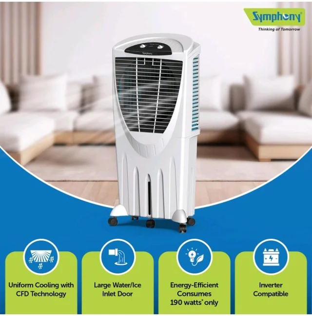 Symphony Winter 100XL Desert Air Cooler | 4-Side Honeycomb Pads | +Air Fan Technology | Cool Flow Dispenser | 105L | 1-Year Warranty