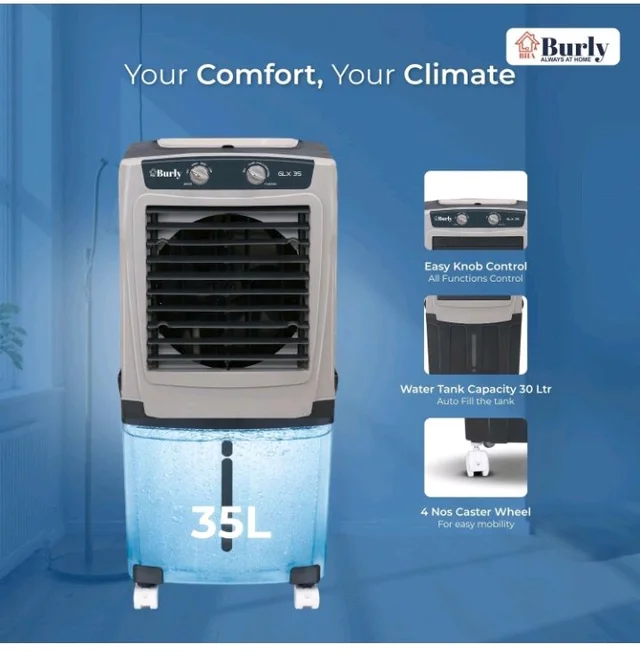 BHABURLY | GLX 35 LTR | Personal Portable Cooler with Anti Bacterial Honeycomb | Highest Airthrow in Segment | Auto Swing | 3 Speed Control | Low Power Consumpt