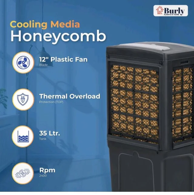 BHABURLY | GLX 35 LTR | Personal Portable Cooler with Anti Bacterial Honeycomb | Highest Airthrow in Segment | Auto Swing | 3 Speed Control | Low Power Consumpt
