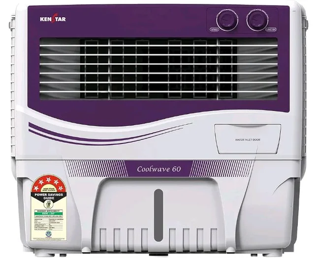 Kenstar COOLWAVE 60 L Air Cooler with Woodwool Cooling Media |5-star BEE Rating | 200 W|Purple & White