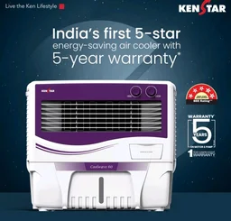 Kenstar COOLWAVE 60 L Air Cooler with Woodwool Cooling Media |5-star BEE Rating | 200 W|Purple & White