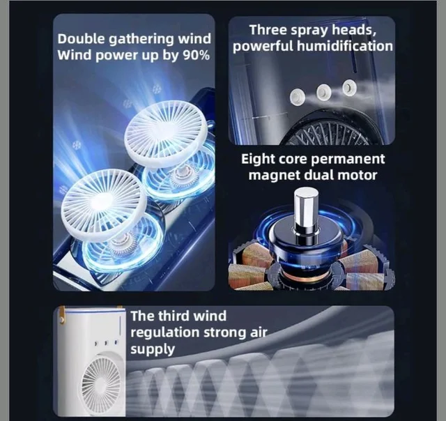 Portable Double Ended Spray Fan with Misting | USB Rechargeable Mini Air Cooler with LED Light | Touch & Remote Control | 3 Speed Cooling Fan with 280ml Water Tank (Multicolor) (Style 17)