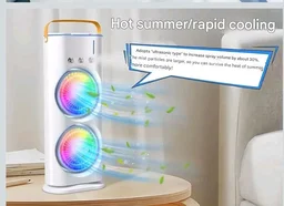Portable Double Ended Spray Fan with Misting | USB Rechargeable Mini Air Cooler with LED Light | Touch & Remote Control | 3 Speed Cooling Fan with 280ml Water Tank (Multicolor) (Style 17)