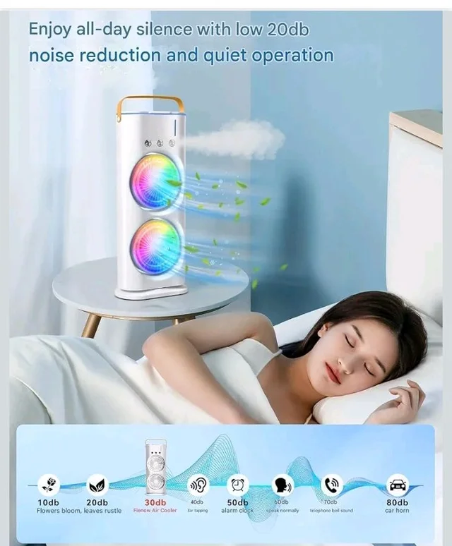 Portable Double Ended Spray Fan with Misting | USB Rechargeable Mini Air Cooler with LED Light | Touch & Remote Control | 3 Speed Cooling Fan with 280ml Water Tank (Multicolor) (Style 17)