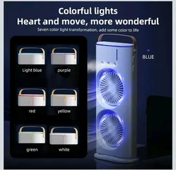 Portable Double Ended Spray Fan with Misting | USB Rechargeable Mini Air Cooler with LED Light | Touch & Remote Control | 3 Speed Cooling Fan with 280ml Water Tank (Multicolor) (Style 17)