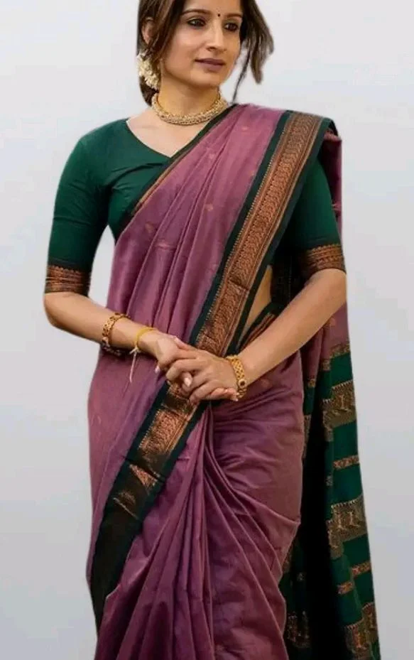SGF11 Women's Kanjivaram Soft Cotton Linen Silk Saree With Blouse Piece
