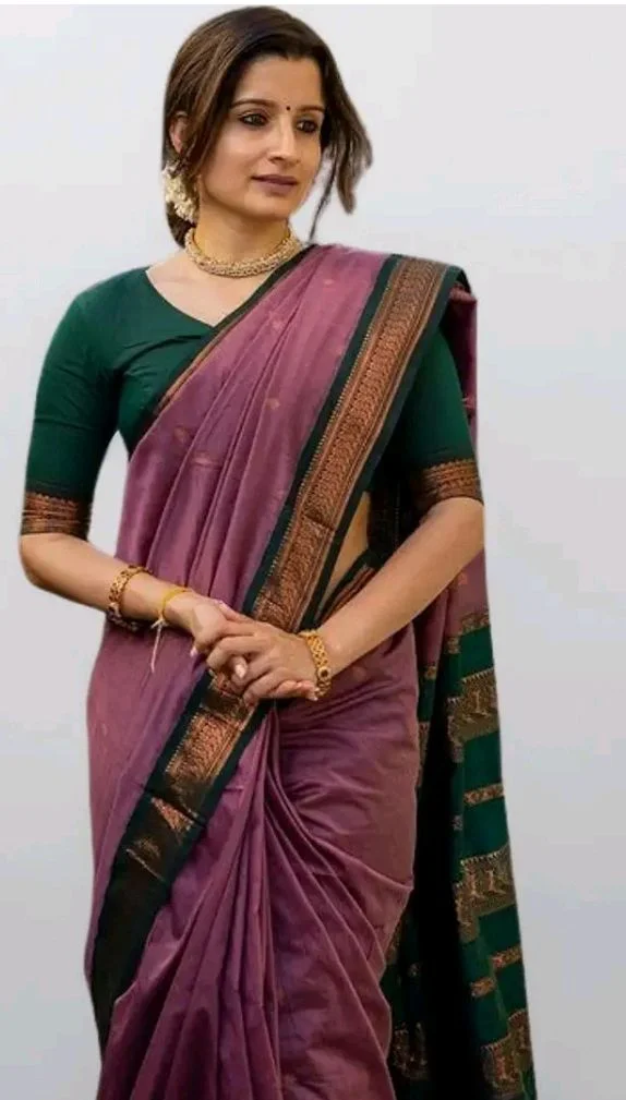 SGF11 Women's Kanjivaram Soft Cotton Linen Silk Saree With Blouse Piece