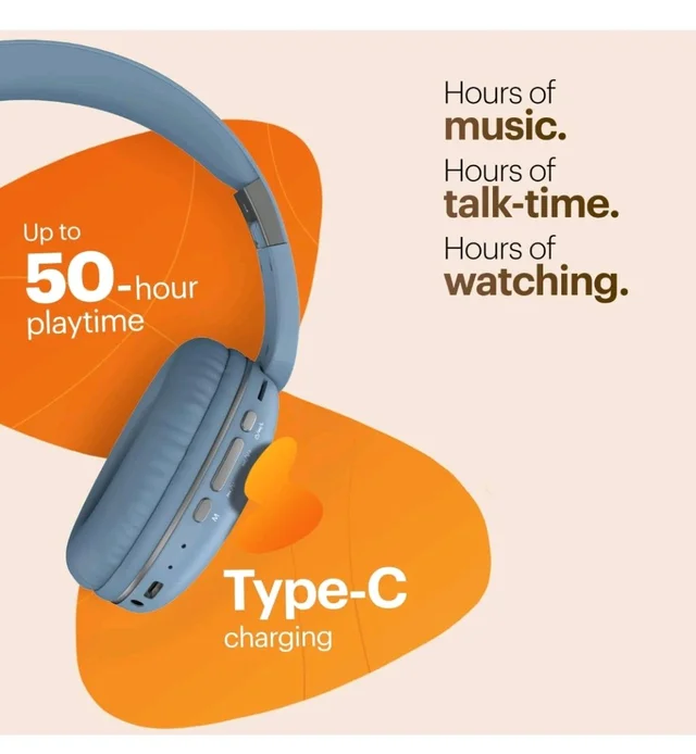 Noise Two Wireless On Ear Headphones with 50 Hours Playtime, Low Latency(up to 45ms), 4 Play Modes, Dual Pairing, BT v5.3 (Serene Blue)