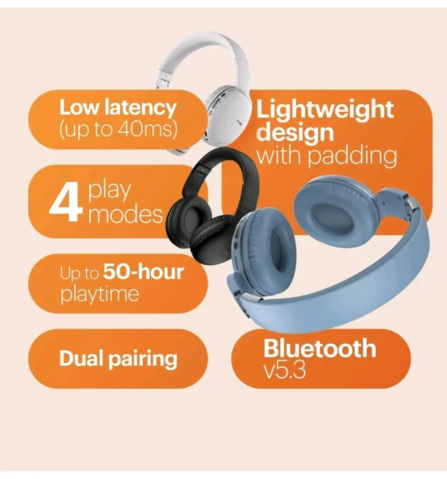 Noise Two Wireless On Ear Headphones with 50 Hours Playtime, Low Latency(up to 45ms), 4 Play Modes, Dual Pairing, BT v5.3 (Bold Black)
