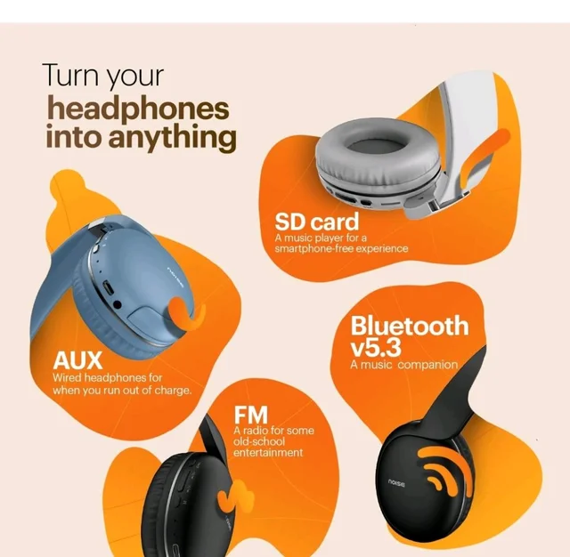 Noise Two Wireless On Ear Headphones with 50 Hours Playtime, Low Latency(up to 45ms), 4 Play Modes, Dual Pairing, BT v5.3 (Bold Black)