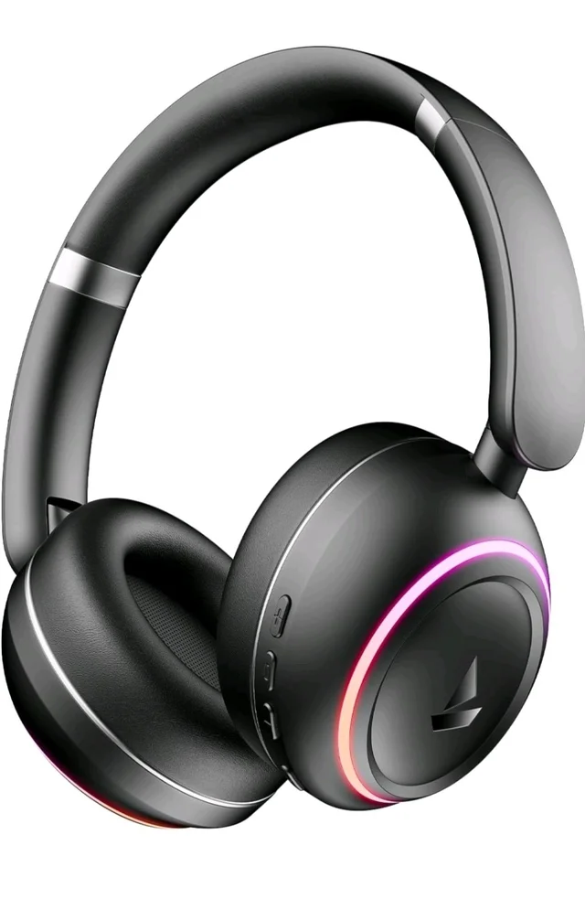 boAt Rockerz 480, RGB LEDs,6 Light Modes, 40mm Drivers,Beast Mode, 60H Battery, ENx Tech, App Support, Bluetooth Headphones, Wireless Over Ear Headphone with Mic (Black Sabre)