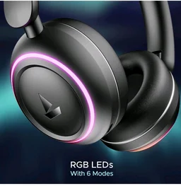 boAt Rockerz 480, RGB LEDs,6 Light Modes, 40mm Drivers,Beast Mode, 60H Battery, ENx Tech, App Support, Bluetooth Headphones, Wireless Over Ear Headphone with Mic (Black Sabre)