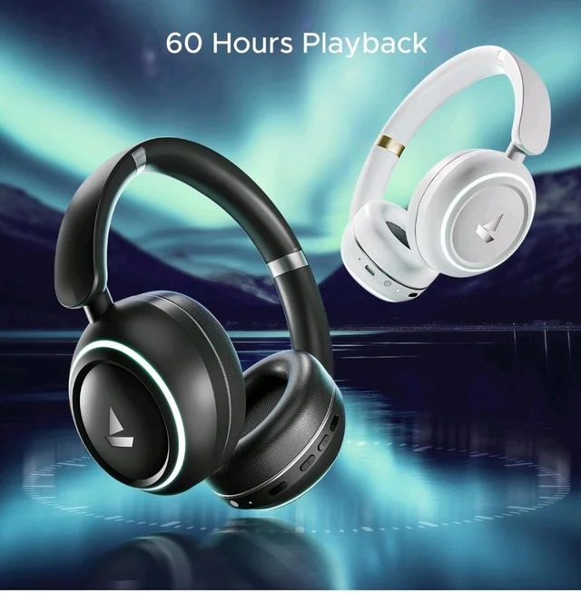 boAt Rockerz 480, RGB LEDs,6 Light Modes, 40mm Drivers,Beast Mode, 60H Battery, ENx Tech, App Support, Bluetooth Headphones, Wireless Over Ear Headphone with Mic (Black Sabre)