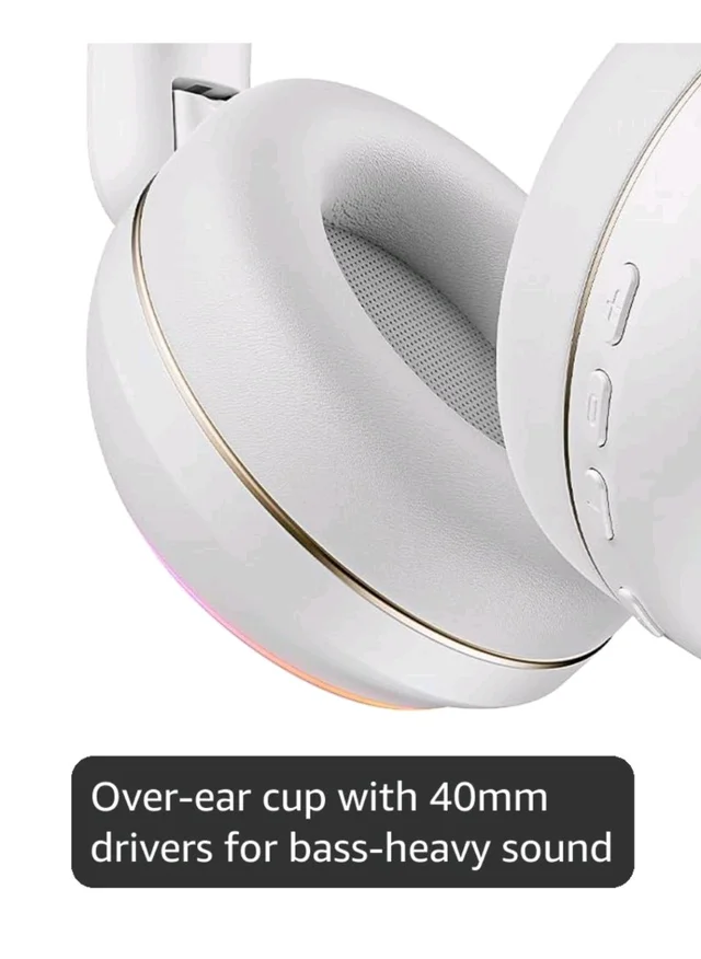boAt Rockerz 480, RGB LEDs,6 Light Modes, 40mm Drivers,Beast Mode, 60H Battery, ENx Tech, App Support, Bluetooth Headphones, Wireless Over Ear Headphone with Mic (White Sabre)