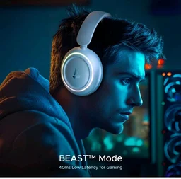 boAt Rockerz 480, RGB LEDs,6 Light Modes, 40mm Drivers,Beast Mode, 60H Battery, ENx Tech, App Support, Bluetooth Headphones, Wireless Over Ear Headphone with Mic (White Sabre)