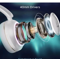 boAt Rockerz 480, RGB LEDs,6 Light Modes, 40mm Drivers,Beast Mode, 60H Battery, ENx Tech, App Support, Bluetooth Headphones, Wireless Over Ear Headphone with Mic (White Sabre)