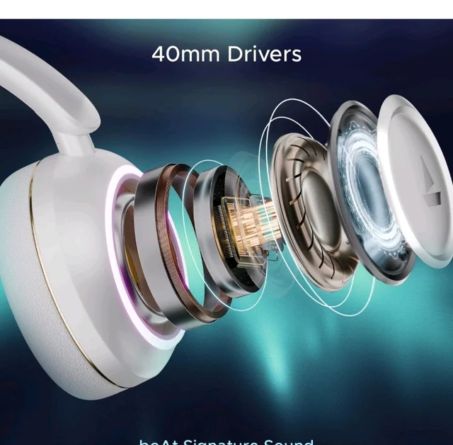 boAt Rockerz 480, RGB LEDs,6 Light Modes, 40mm Drivers,Beast Mode, 60H Battery, ENx Tech, App Support, Bluetooth Headphones, Wireless Over Ear Headphone with Mic (White Sabre)