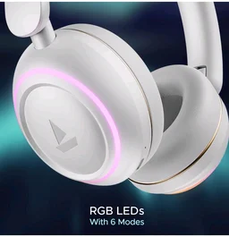 boAt Rockerz 480, RGB LEDs,6 Light Modes, 40mm Drivers,Beast Mode, 60H Battery, ENx Tech, App Support, Bluetooth Headphones, Wireless Over Ear Headphone with Mic (White Sabre)