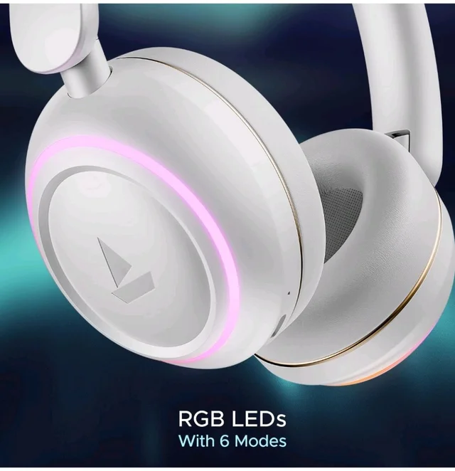 boAt Rockerz 480, RGB LEDs,6 Light Modes, 40mm Drivers,Beast Mode, 60H Battery, ENx Tech, App Support, Bluetooth Headphones, Wireless Over Ear Headphone with Mic (White Sabre)