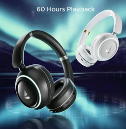 boAt Rockerz 480, RGB LEDs,6 Light Modes, 40mm Drivers,Beast Mode, 60H Battery, ENx Tech, App Support, Bluetooth Headphones, Wireless Over Ear Headphone with Mic (White Sabre)