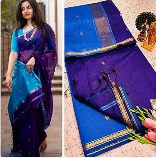 Original Maheswari Cotton Silk Saree for Women | Kanjivaram Pure Silk Cotton Sari with Blouse | Zari Work | Tassels | Handloom Weave