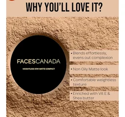 FACESCANADA Weightless Stay Matte Finish Compact Powder - Beige,9 G|Non Oily Matte Look|Evens Out Complexion|Hides Imperfections|Blends Effortlessly|Pressed Powder For All Skin Types, 62 Grams