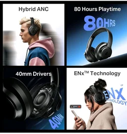 boAt Rockerz 512 ANC,(~40dB) Hybrid ANC, 80H Battery, 40mm Drivers, 40ms Low Latency, ENx Tech, App Support, Bluetooth Headphones, Wireless Headphone with Mic (Cosmic Black)