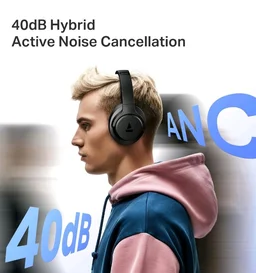 boAt Rockerz 512 ANC,(~40dB) Hybrid ANC, 80H Battery, 40mm Drivers, 40ms Low Latency, ENx Tech, App Support, Bluetooth Headphones, Wireless Headphone with Mic (Cosmic Black)