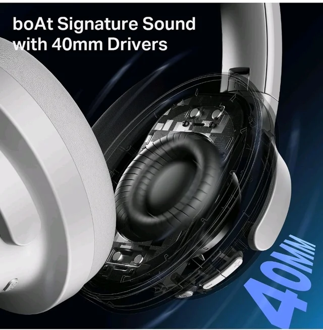 boAt Rockerz 512 ANC, 40Db Hybrid ANC, 80Hrs Playback, 40Mm Drivers, 40Ms Latency Beast Mode, Enx Tech, App Support, Over Ear Bluetooth Headphones, Wireless Headphone with Mic (Bold White)