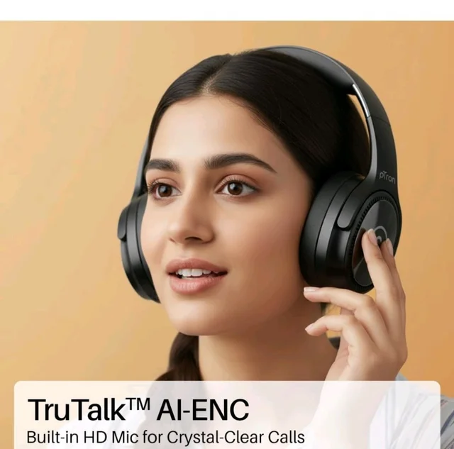 pTron Studio Pro w/ 65Hrs Playtime, Wireless Over Ear Headphones with HD Mic, Dual Device Pairing, TruTalk AI-ENC Calls, Low-Latency Game & Music, 40mm Drivers, BT5.4, Type-C Fast Charging (Noir)