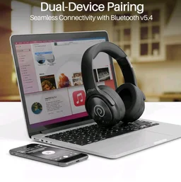 pTron Studio Pro w/ 65Hrs Playtime, Wireless Over Ear Headphones with HD Mic, Dual Device Pairing, TruTalk AI-ENC Calls, Low-Latency Game & Music, 40mm Drivers, BT5.4, Type-C Fast Charging (Noir)