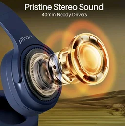 pTron Studio Pro w/ 65Hrs Playtime, Wireless Over Ear Headphones with HD Mic, Dual Device Pairing, TruTalk AI-ENC Calls, Low-Latency Game & Music, 40mm Drivers, BT5.4, Type-C Fast Charging (Navy Blue)
