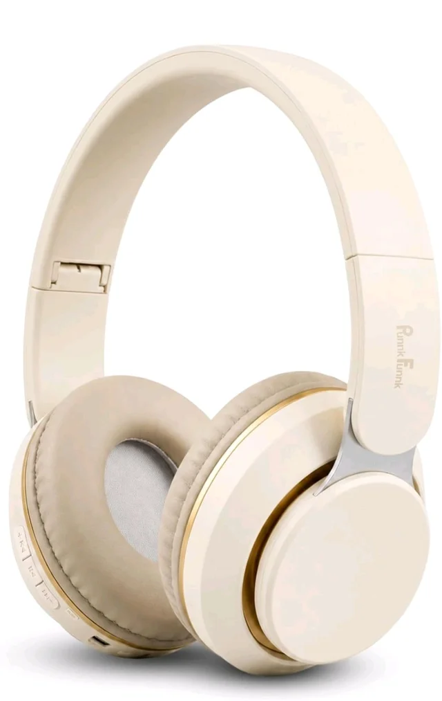 PunnkFunnk FusionBeat Wireless Bluetooth Headphones with BT 5.3, Noise Cancelling, Hi-Res Audio, 40mm Drivers, Deep Bass, Memory Foam Ear Cushions, Over-Ear Headset, Teens & Adults (Beige)
