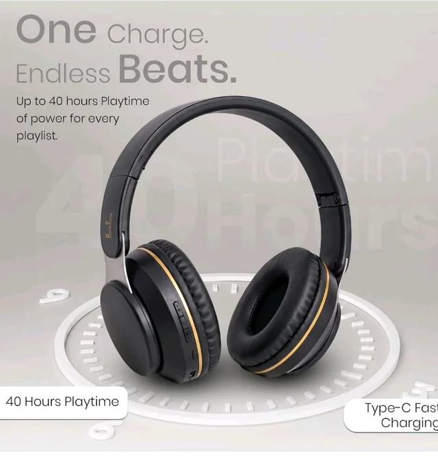 PunnkFunnk FusionBeat Wireless Bluetooth Headphones with BT 5.3, Noise Cancelling, Hi-Res Audio, 40mm Drivers, Deep Bass, Memory Foam Ear Cushions, Over-Ear Headset, Teens & Adults (Black) ni