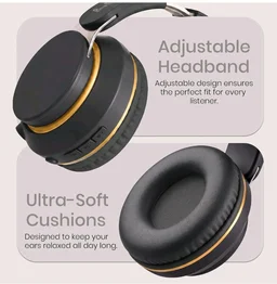 PunnkFunnk FusionBeat Wireless Bluetooth Headphones with BT 5.3, Noise Cancelling, Hi-Res Audio, 40mm Drivers, Deep Bass, Memory Foam Ear Cushions, Over-Ear Headset, Teens & Adults (Black) ni