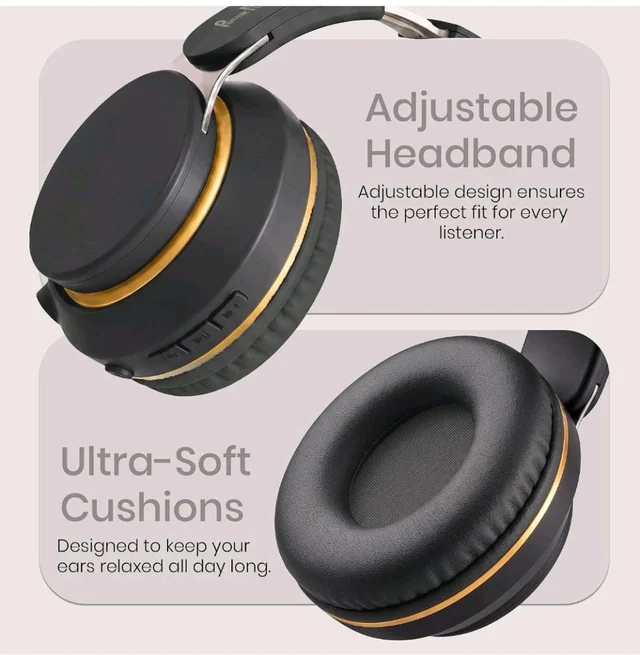 PunnkFunnk FusionBeat Wireless Bluetooth Headphones with BT 5.3, Noise Cancelling, Hi-Res Audio, 40mm Drivers, Deep Bass, Memory Foam Ear Cushions, Over-Ear Headset, Teens & Adults (Black) ni