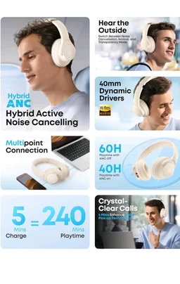 soundcore Q20i by Anker, Over Ear Headphones Bluetooth Wireless
Hybrid Active Noise Cancelling Headphones, 40H Long ANC Playtime, Hi-Res Audio, Big Bass, Customizze via an App(White)