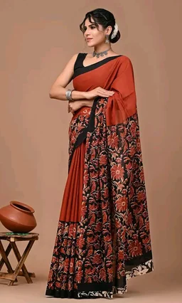 Crafts Moda Pure Cotton Floral Print Saree with Blouse for Women