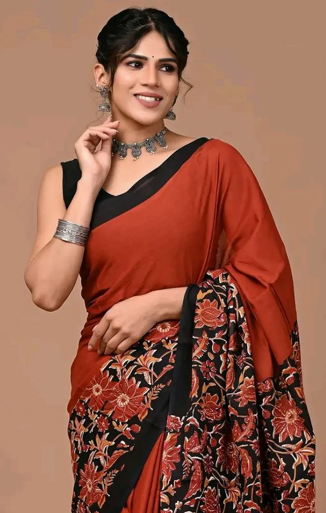 Crafts Moda Pure Cotton Floral Print Saree with Blouse for Women