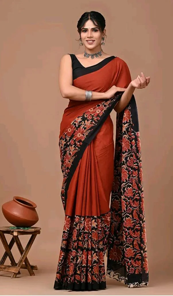 Crafts Moda Pure Cotton Floral Print Saree with Blouse for Women