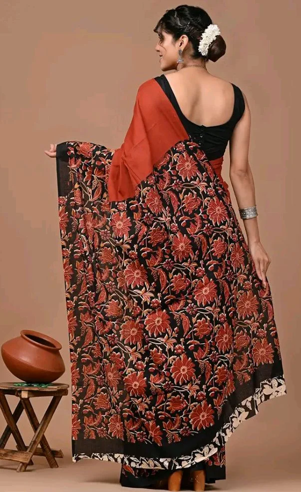 Crafts Moda Pure Cotton Floral Print Saree with Blouse for Women