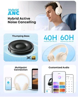 soundcore Q20i by Anker, Over Ear Headphones Bluetooth Wireless
Hybrid Active Noise Cancelling Headphones, 40H Long ANC Playtime, Hi-Res Audio, Big Bass, Customizze via an App(White)