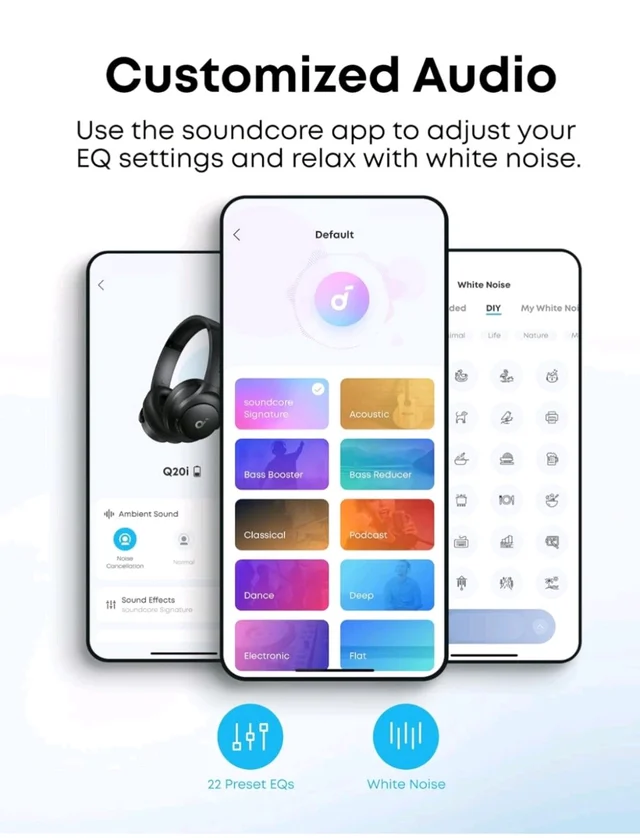 Soundcore by Anker Q20i Headphones with Protective Case, Taupe, Bundle
Over-Ear, Bluetooth, 40H ANC Playtime, Hi-Res Audio, Big Bass, Transparency Mode, Customize via App, Travel, Home, Office