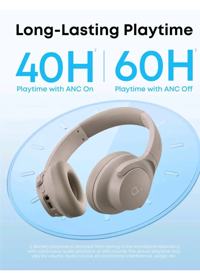 Soundcore by Anker Q20i Headphones with Protective Case, Taupe, Bundle
Over-Ear, Bluetooth, 40H ANC Playtime, Hi-Res Audio, Big Bass, Transparency Mode, Customize via App, Travel, Home, Office