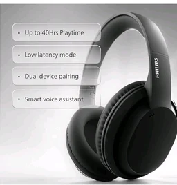 PHILIPS TAH4050 Wireless Bluetooth Headphones with Mic, 40mm Dynamic Drivers, Bluetooth 6.0, Up to 30H Playtime, Dual Device Pairing, USB-C Fast Charging, AUX Support, Over-Ear Headset, Black ion.
