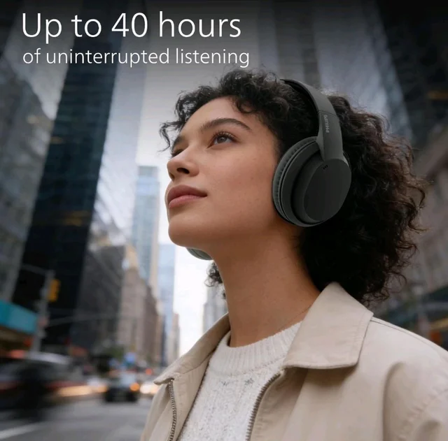 PHILIPS TAH4050 Wireless Bluetooth Headphones with Mic, 40mm Dynamic Drivers, Bluetooth 6.0, Up to 30H Playtime, Dual Device Pairing, USB-C Fast Charging, AUX Support, Over-Ear Headset, Black ion.