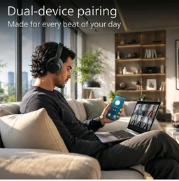 PHILIPS TAH4050 Wireless Bluetooth Headphones with Mic, 40mm Dynamic Drivers, Bluetooth 6.0, Up to 30H Playtime, Dual Device Pairing, USB-C Fast Charging, AUX Support, Over-Ear Headset, Black ion.
