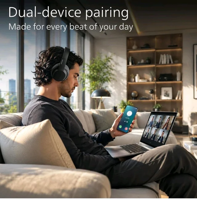 PHILIPS TAH4050 Wireless Bluetooth Headphones with Mic, 40mm Dynamic Drivers, Bluetooth 6.0, Up to 30H Playtime, Dual Device Pairing, USB-C Fast Charging, AUX Support, Over-Ear Headset, Black ion.