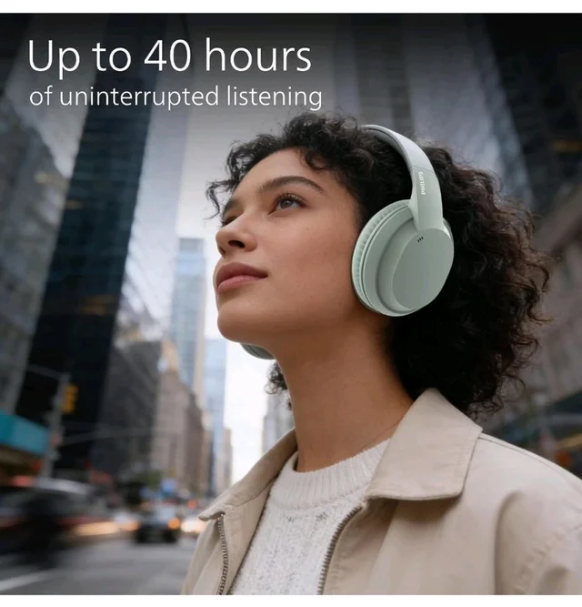 PHILIPS TAH4050 Wireless Bluetooth Headphones with Mic, 40mm Dynamic Drivers, Bluetooth 6.0, Up to 30H Playtime, Dual Device Pairing, USB-C Fast Charging, AUX Support, Over-Ear Headset, Green